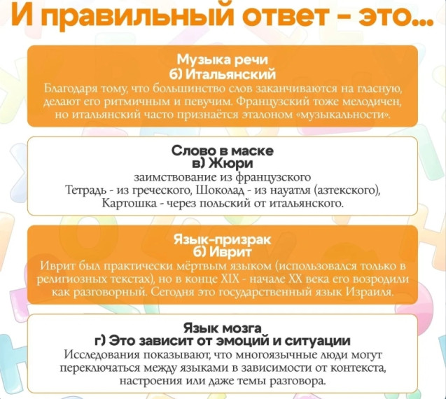 И правильные ответы на нашу викторину.